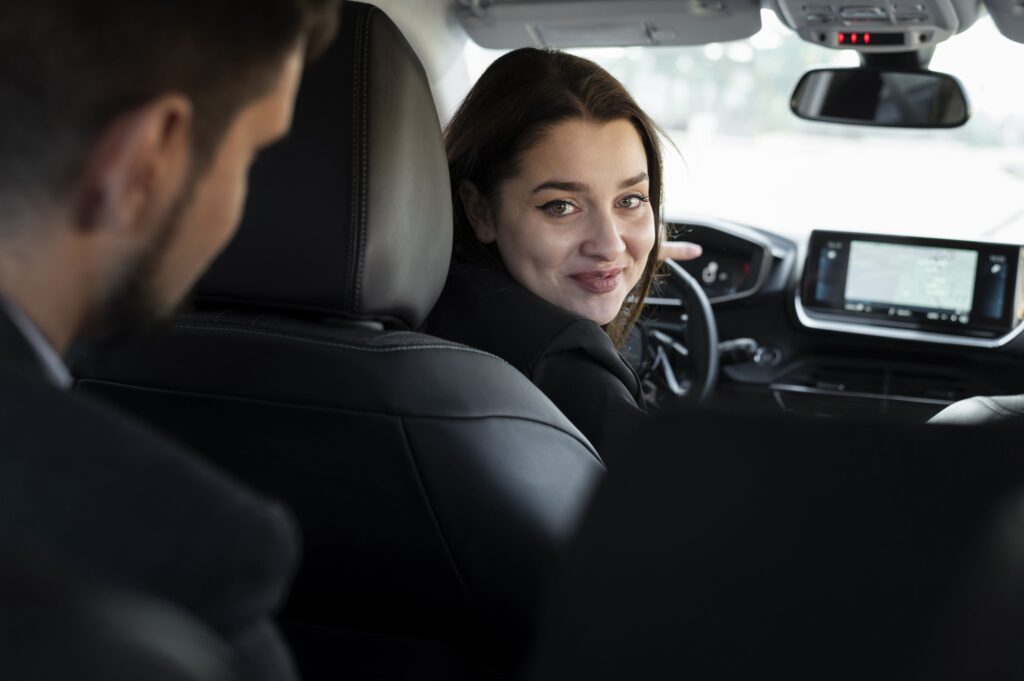 A woman driving a car